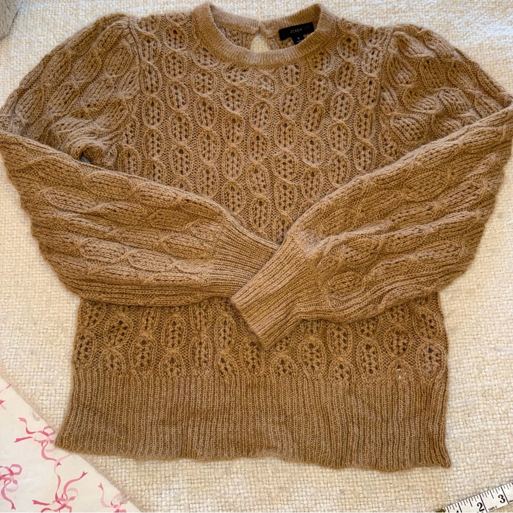 J Crew Wool + Alpaca Tan Balloon Sleeve Sweater small